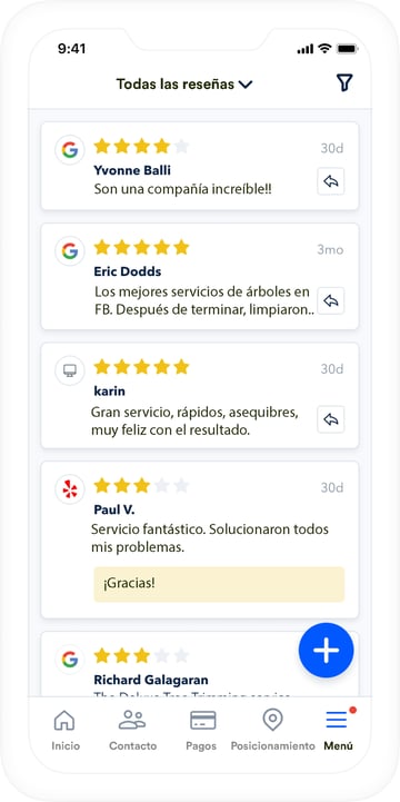 Gestionando reseñas en el app de GoSite.